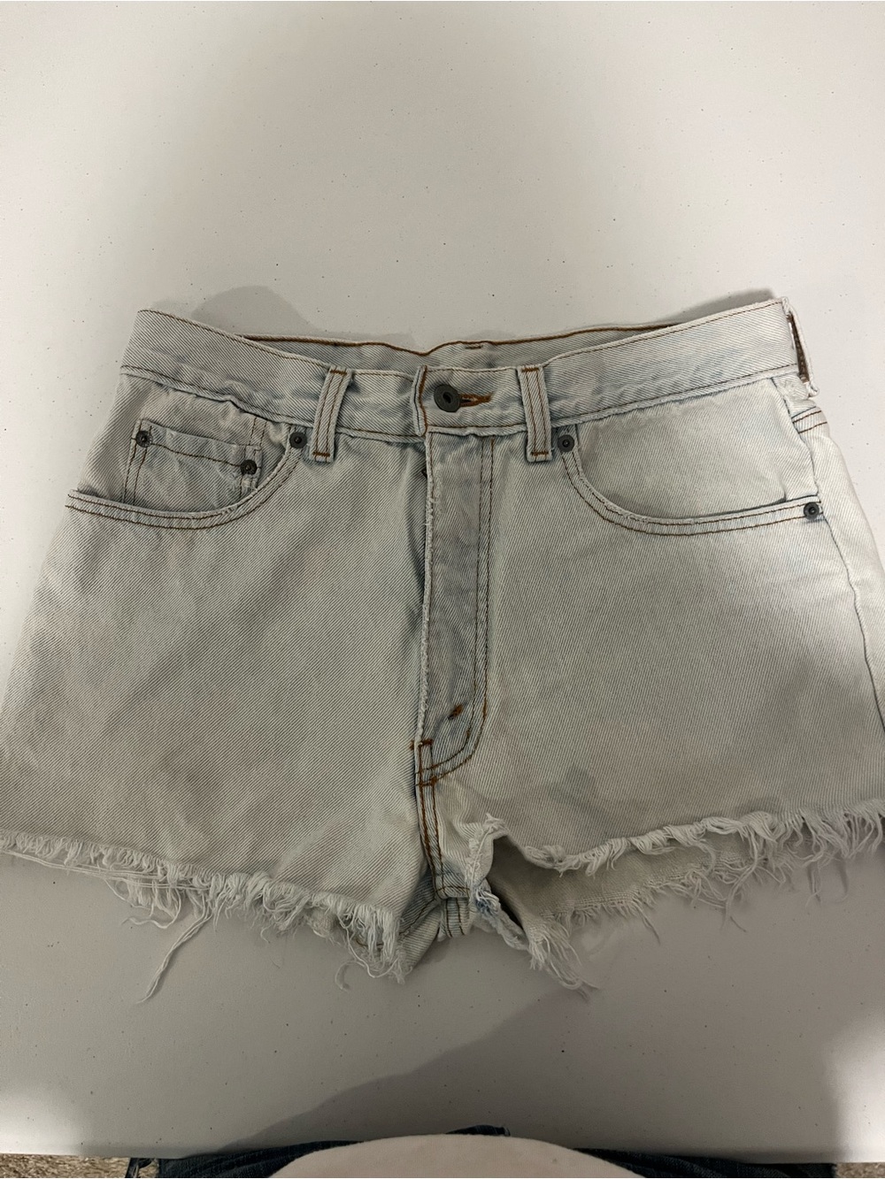 Levi's Light Blue Frayed Hem Denim Shorts